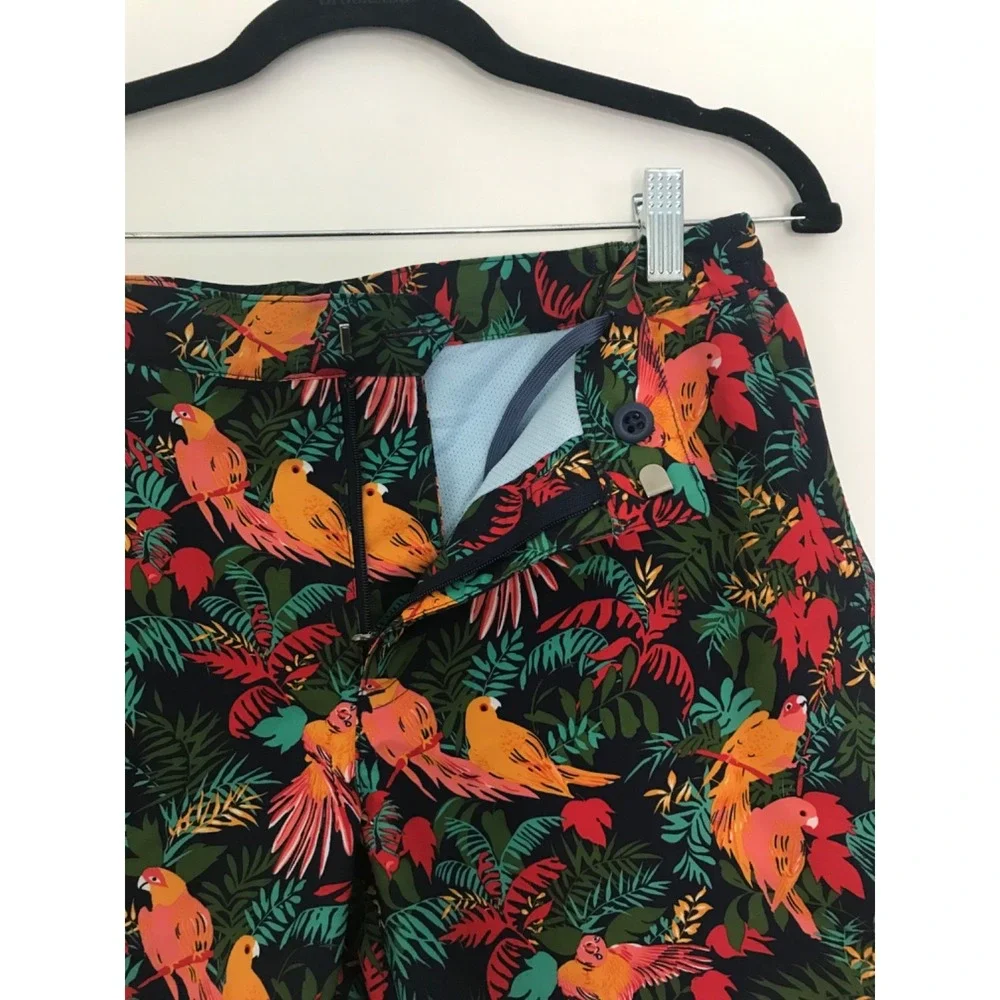 Fair Harbor Swim Shorts Mens Size 30 Black Parrot Tropical Board Trunks Lined